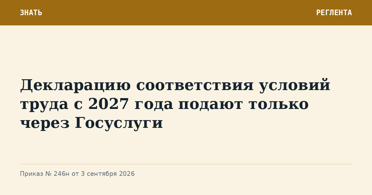Декларацию соответствия условий труда с 2027 года подают только через Госуслуги