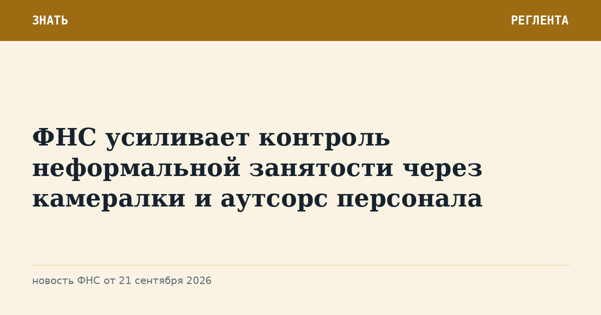 ФНС усиливает контроль неформальной занятости через камералки и аутсорс персонала